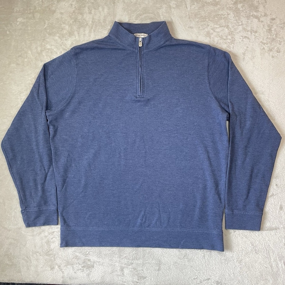 Peter Millar Sweater Mens XL Blue Quarter Zip Pullover Mock Neck Golf Knit Modal